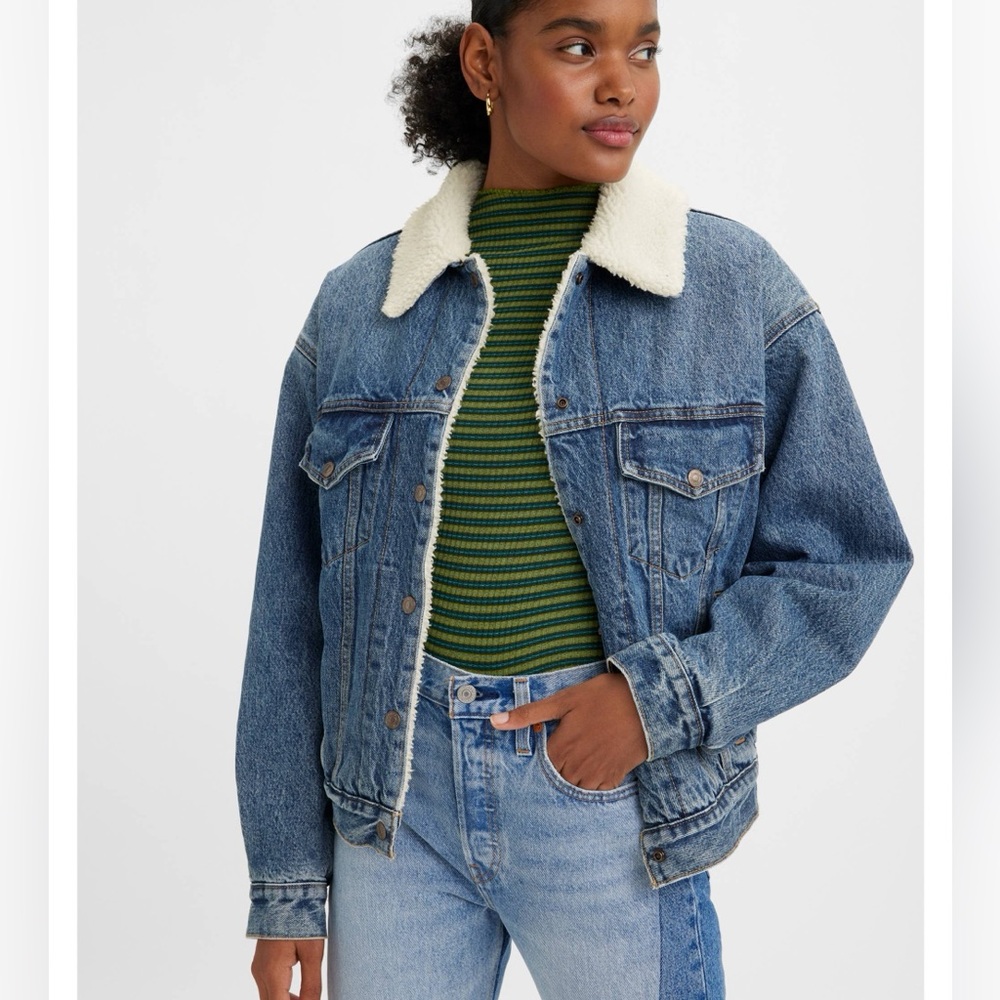 NEW Levi's® Original Denim Sherpa Classic Denim Trucker Jacket Indigo Wash, S